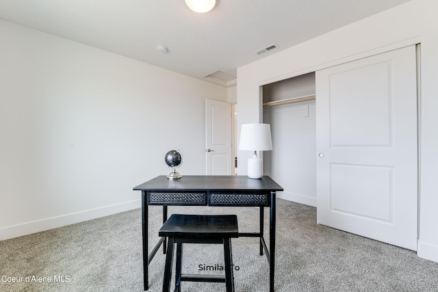 view of carpeted home office