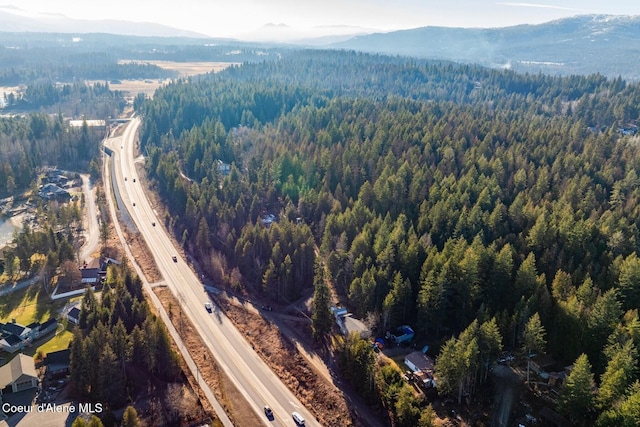 drone / aerial view featuring a mountain view