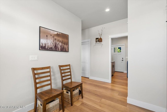 living area with light hardwood / wood-style flooring