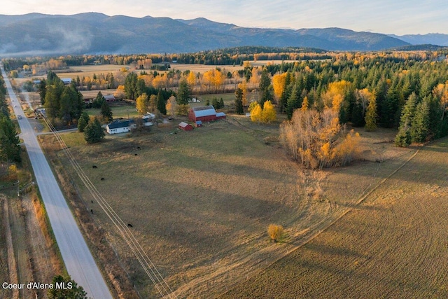 bird's eye view with a rural view and a mountain view