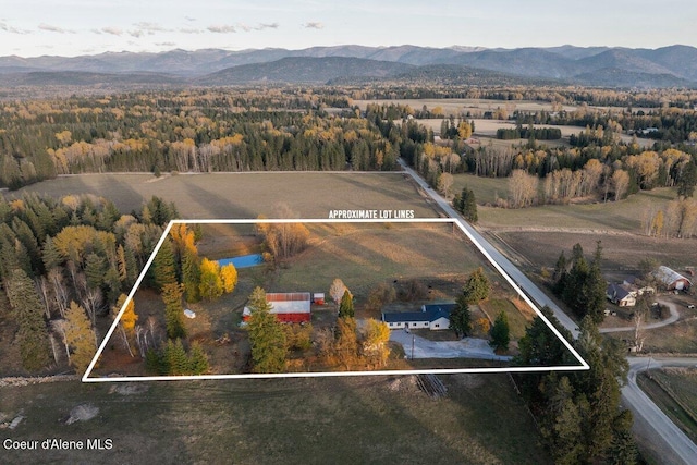 birds eye view of property with a mountain view