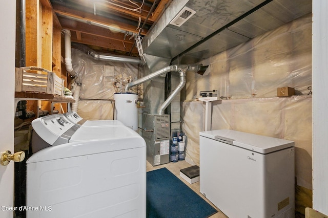 laundry room with washing machine and clothes dryer and gas water heater