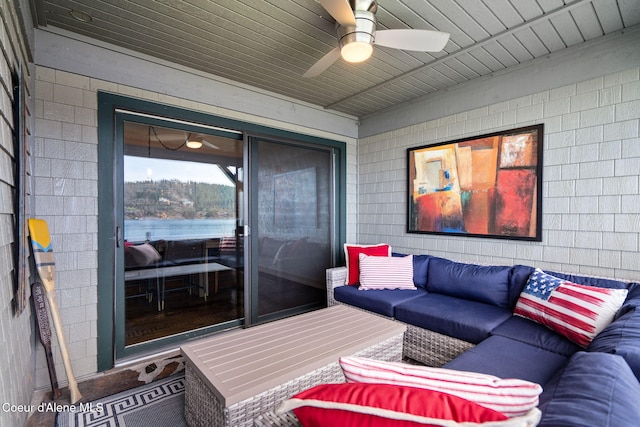 living room with ceiling fan