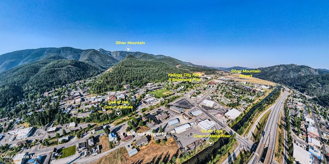 drone / aerial view featuring a mountain view