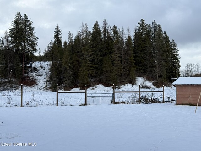 view of yard layered in snow