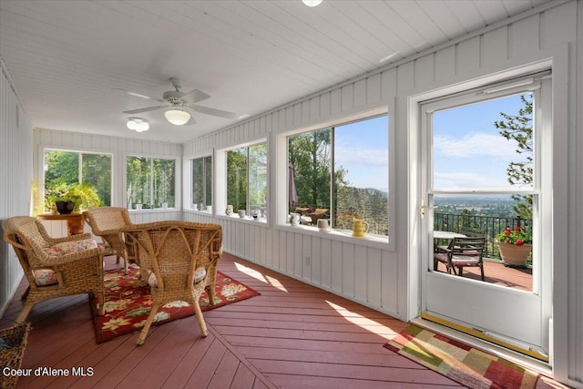 sunroom / solarium with ceiling fan