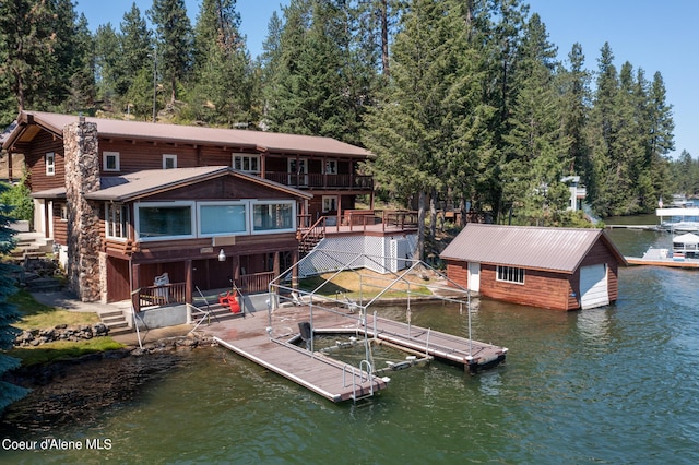 dock area with a deck with water view