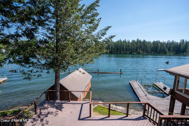 dock area with a water view