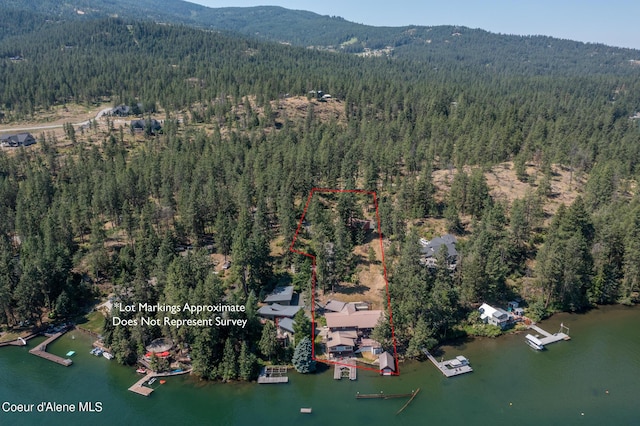 birds eye view of property featuring a water and mountain view