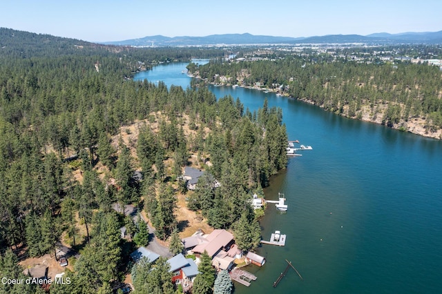 aerial view with a water and mountain view