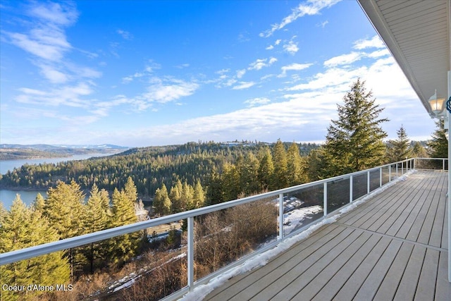 deck featuring a water and mountain view