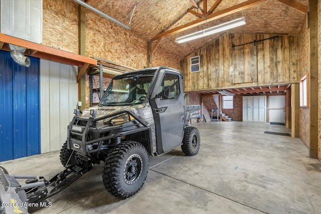 garage with wooden walls