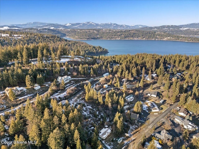 aerial view with a water and mountain view