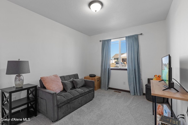 living room with light carpet