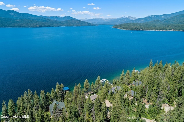 aerial view with a water and mountain view