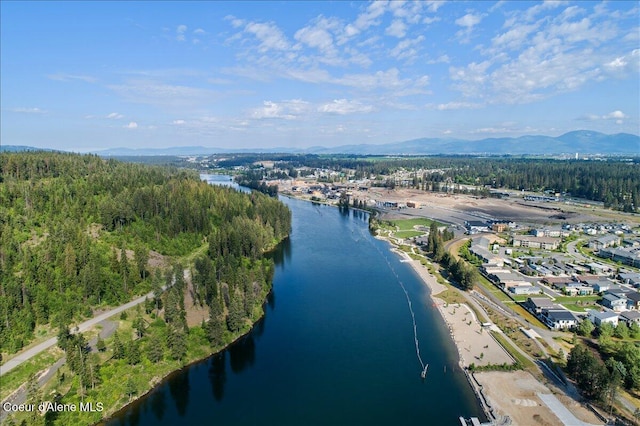 aerial view with a water and mountain view