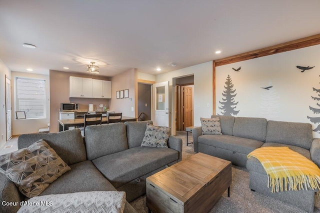 living room featuring carpet floors