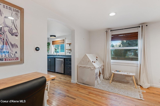 interior space featuring light hardwood / wood-style floors and sink