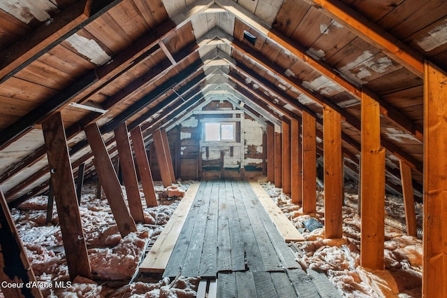 view of unfinished attic