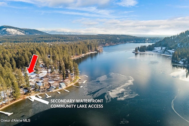 aerial view with a water and mountain view