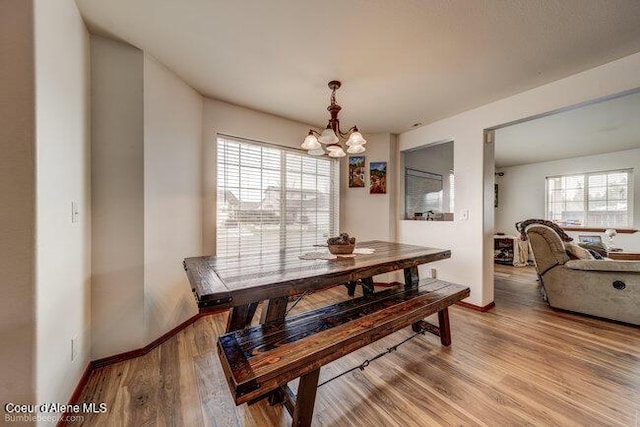 dining room featuring hardwood / wood-style flooring and a notable chandelier