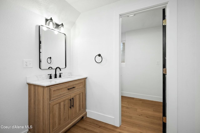 bathroom featuring vanity and wood-type flooring