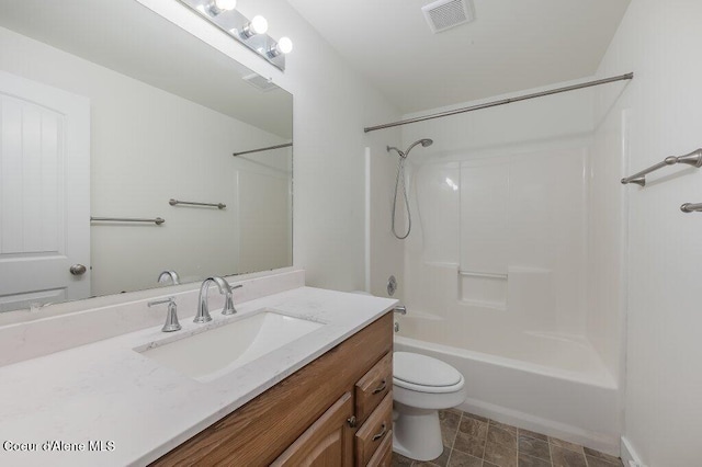 full bathroom with vanity, toilet, and shower / bathing tub combination