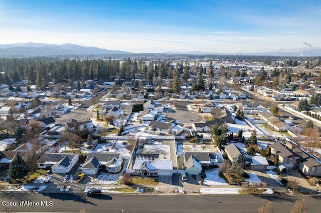 birds eye view of property featuring a mountain view