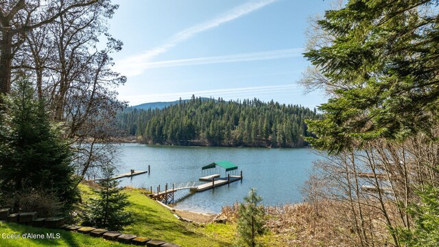 19503 E Hayden Lake Rd, Hayden, ID 83835 - view of dock with a water view and a view of trees