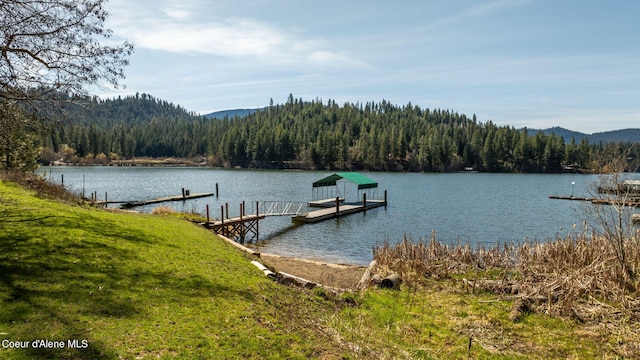 19503 E Hayden Lake Rd, Hayden, ID 83835 - dock area with a water view, a view of trees, and a yard