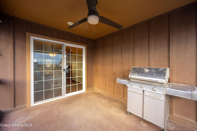 view of patio featuring a grill and ceiling fan