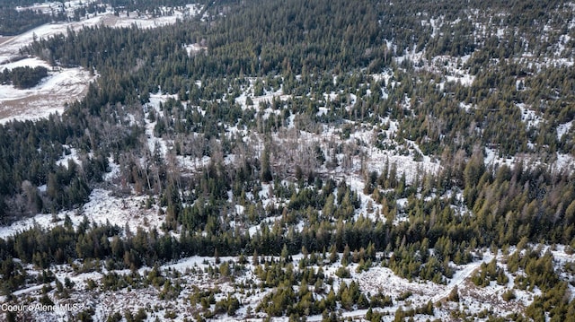 snowy aerial view with a mountain view