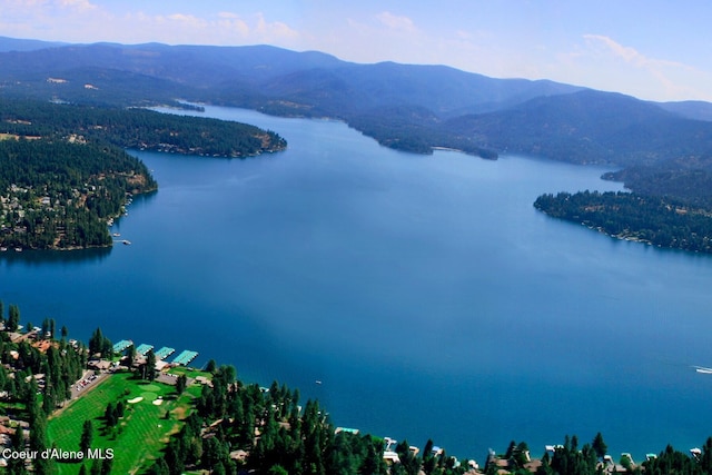 aerial view with a water and mountain view