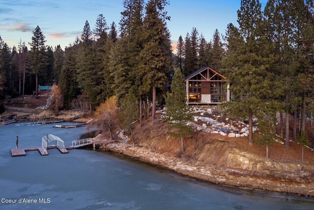 water view with a wooded view