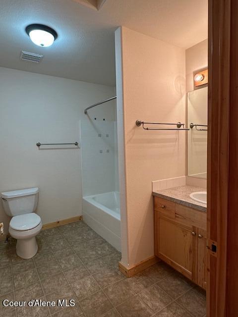 full bathroom featuring vanity, toilet, and shower / bathtub combination