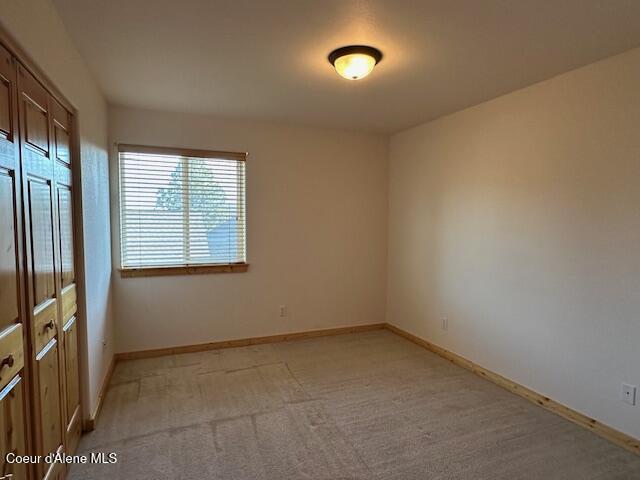 unfurnished room featuring light colored carpet