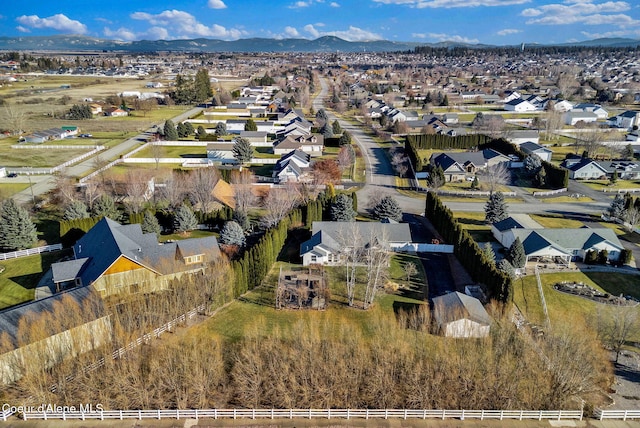 drone / aerial view featuring a mountain view