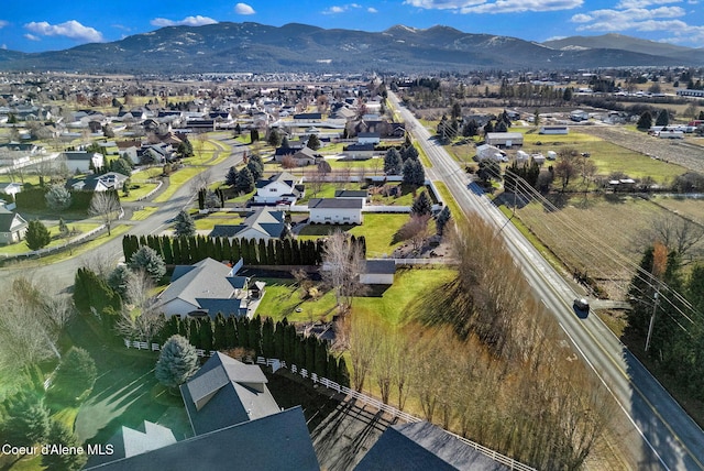 bird's eye view with a mountain view