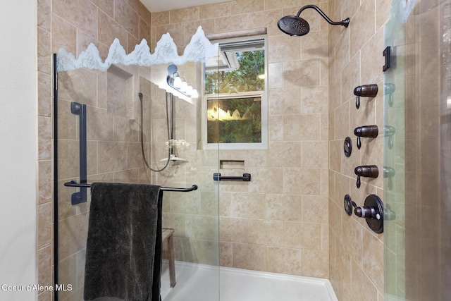 bathroom featuring a stall shower
