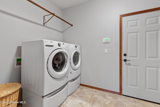 laundry area with laundry area, baseboards, and washer and dryer