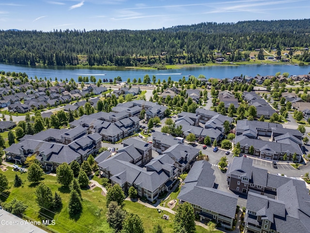 aerial view featuring a water view