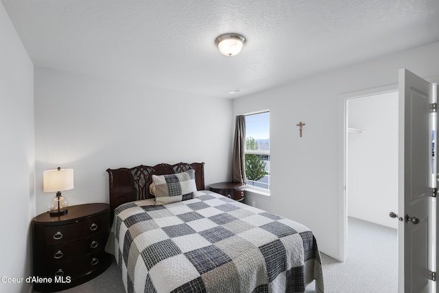 bedroom featuring carpet flooring and a textured ceiling