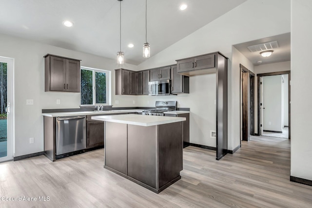 211 Rain Dr, Athol, ID 83801 - kitchen with light wood-style floors, appliances with stainless steel finishes, baseboards, and visible vents