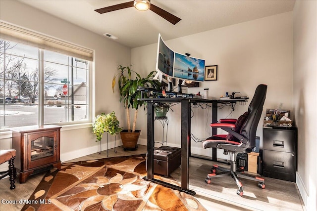 home office with ceiling fan