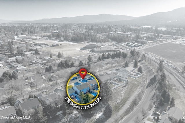 aerial view with a mountain view