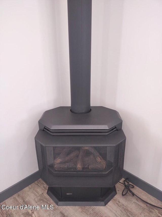 interior details with a wood stove