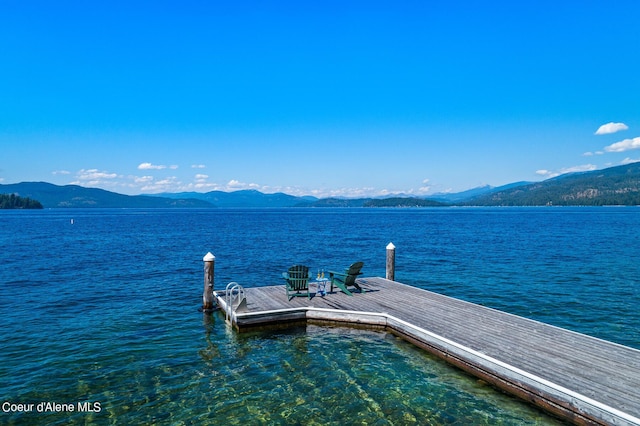 dock area featuring a water and mountain view