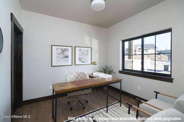 office area with hardwood / wood-style flooring