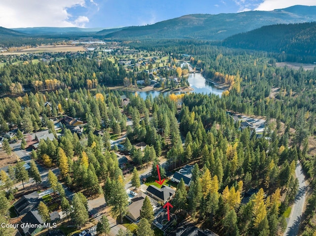 aerial view with a water and mountain view