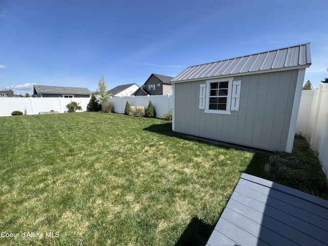 9256 Gettys Ln, Hayden, ID 83835 - view of yard featuring a storage unit, a fenced backyard, and an outbuilding
